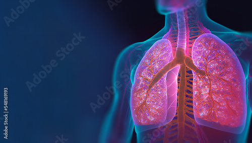 Holographic concept of lung cancer display, lung disease, treatment of lung cancer, lung illness such as pneumonia, viral infections or cancer 3d rendering