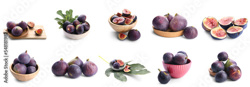 Set of fresh figs isolated on white