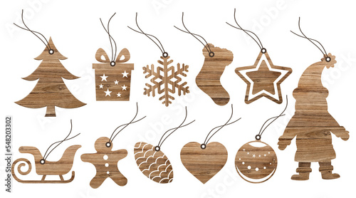Étiquettes de Noël en bois à accrocher, sapin, cadeau, Père-Noël, étoile...