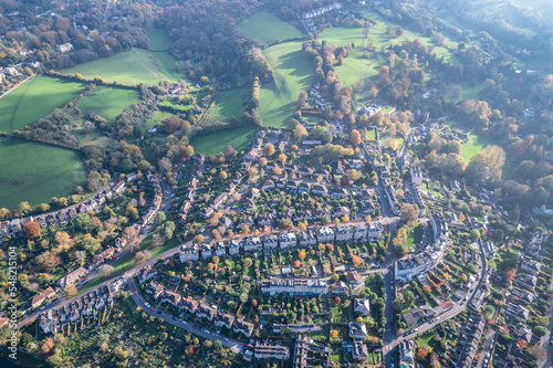 The amazing aerial view of Bath, North East Somerset unitary area in the county of Somerset, UK, England