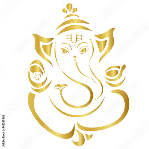 Hindu god Vinayagar or Ganesha golden outline vector illustraton