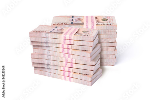 Stack of two million thai baht banknote money isolated on white background.