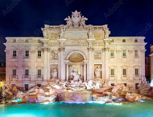 Famous Trevi fountain at night in Rome, Italy