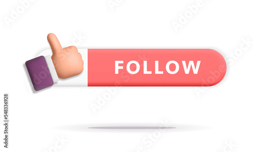 3d vector thumb up hand gesture on red subscribe follow button social media design element