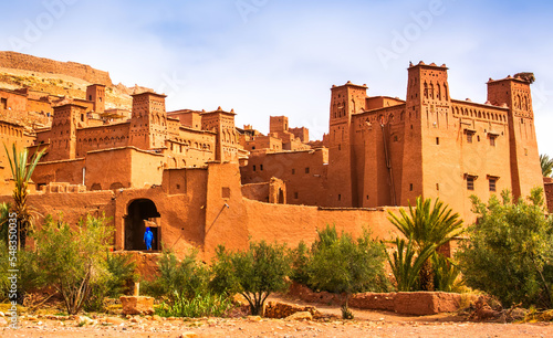 Amazing view of Kasbah Ait Ben Haddou near Ouarzazate in the Atlas Mountains of Morocco. UNESCO World Heritage Site since 1987. Artistic picture. Beauty world.