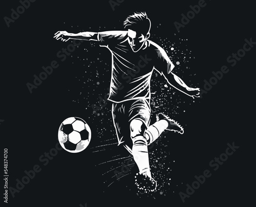 Soccer Player Kicking Ball Vector Illustration. Football Player Sketch Style Design.