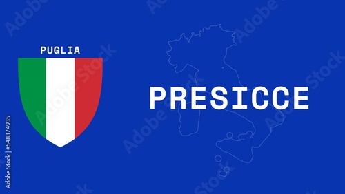 Presicce: Illustration mit dem Ortsnamen der italienischen Stadt Presicce in der Region Puglia