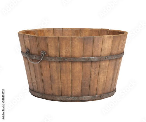 Wooden bucket isolated on white background. Clipping path included.