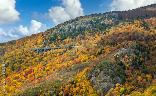 Blue Ridge Parkway National Park panorama - Linn Cove Viaduct in Autumn 