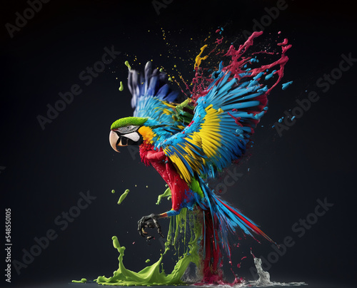 splash of color becoming a parrot