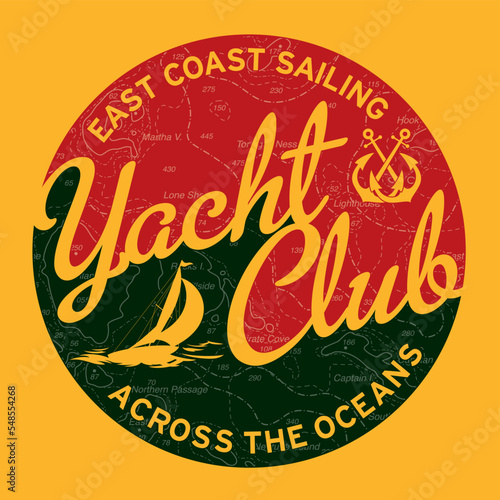 East coast ocean sailing yacht club vintage vector artwork for kid t shirt 