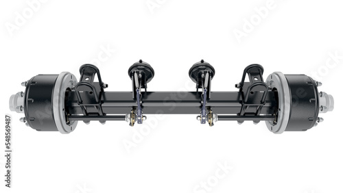 Black axle for heavy truck on white background. 3d Rendering