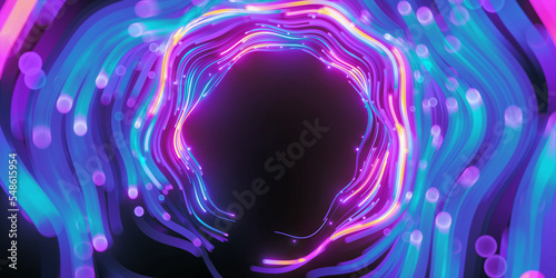 3d render, abstract pink blue neon background. Speed of light, motion blurry lines and bokeh lights. Digital wallpaper