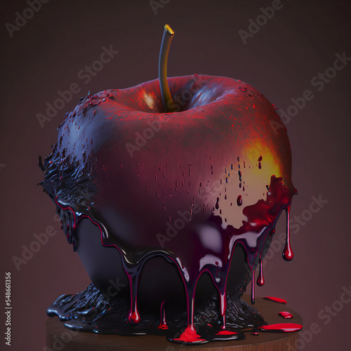 Poisoned Apple Melting and Dripping on Display| Created Using Midjourney and Photoshop