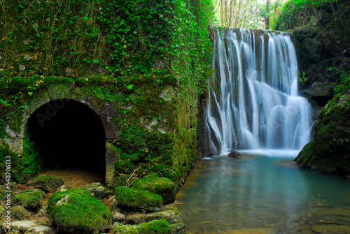 Bolunzulo old mill and waterfall in Kortezubi. Urdaibai Biosphere Reserve. Basque Country. Spain