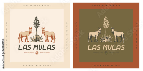 Las Mulas - Mules western mexican style logo design with agave