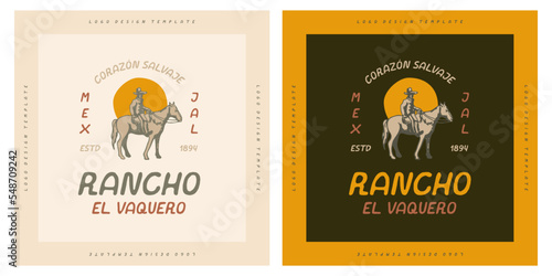 Ranch logo with cowboy and sun western texax mexican style