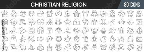 Christian religion line icons collection. Big UI icon set in a flat design. Thin outline icons pack. Vector illustration EPS10