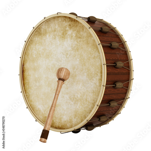 Ramadan drum and drumstick on transparent background.