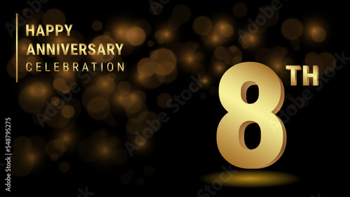 8th Anniversary. 3d template design with gold color for celebration events, invitations, greeting cards, banners, posters and flyers. Vector Template Illustration