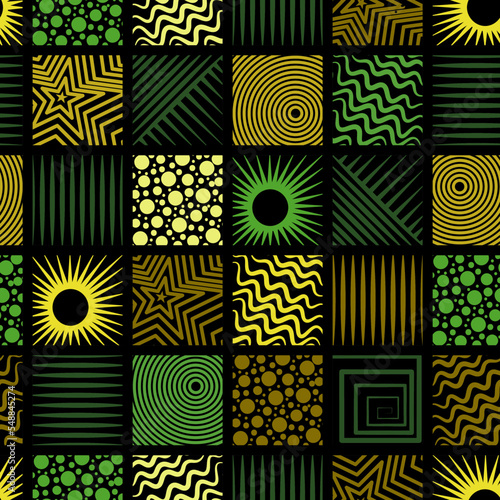 seamless abstract green wallpaper from cells with different patterns. beautiful vector endless background
