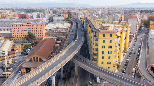 Aerial view on a junction of the east ring road in Rome, Italy. 