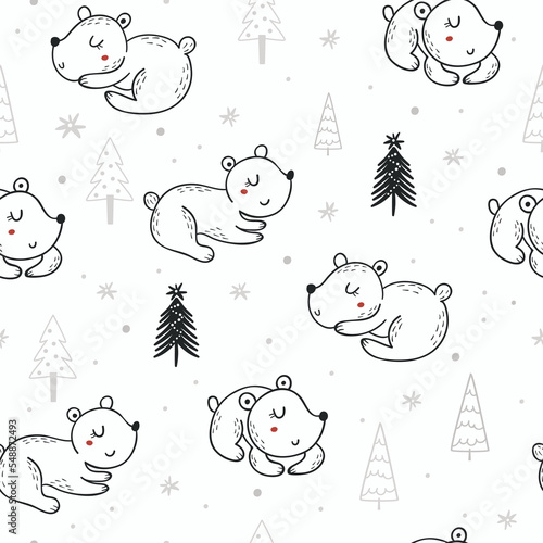 Christmas seamless pattern with cute bears