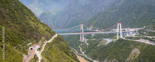 Tiger Leaping Gorge panorama of the bridge across the Yangtze river, Lijiang, Yunnan, China
