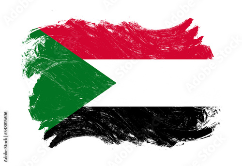 Sudan flag on distressed grunge white stroke brush background
