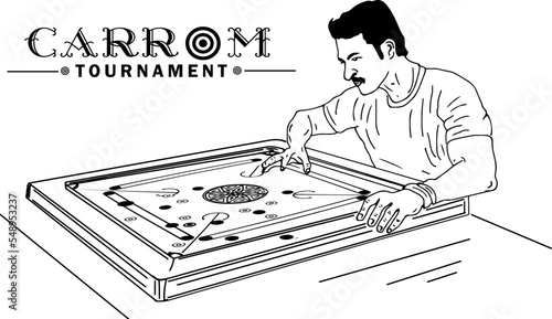 Carrom Board player vector illustration, Carrom Board player sketch drawing, Carrom Board clip art, symbol, icon, line art sketch illustration of a striker on a carrom board