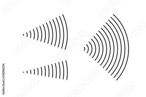 Wave signal radio sonar effect vector lines or antenna radiation vibration sonic rings ways clip art radial strokes icon, angular frequency airwave broadcast, microwave emission clipart editable image