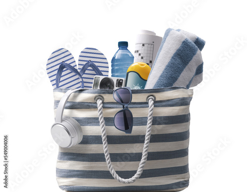 PNG file no background Stylish beach bag with accessories