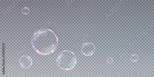 Collection of realistic soap bubbles. Bubbles are located on a transparent background. Vector flying soap bubble. Bubble PNG Water glass bubble realistic png