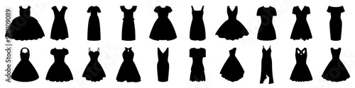 Women dress icon. Black dress icons set. Female fashion concept. Vector illustration.