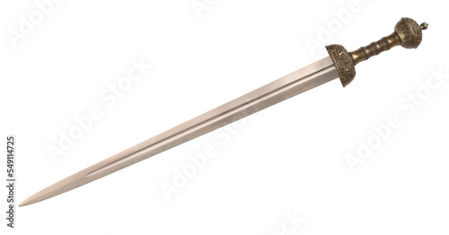 Old sword medieval weapon blade knight equipment with ornate handle isolated on white background