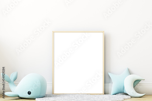 Kids mockup white room with a frame and wall