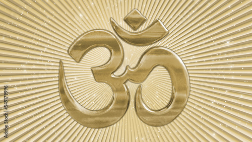 Om Symbol on Gold Rays Background 3D illustration, Cover Image, Thumbnail