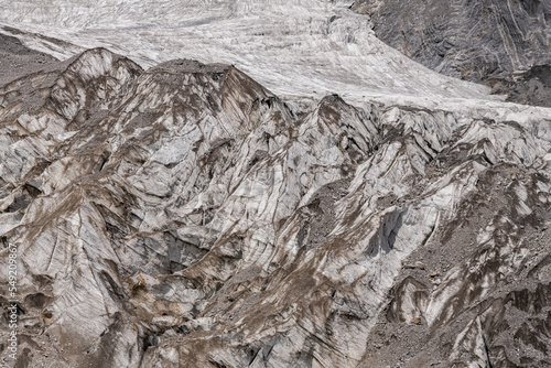 Close up on the glacier of Jade Dragon snow mountain Lijiang city, Yunnan China, natural background, copy space for text