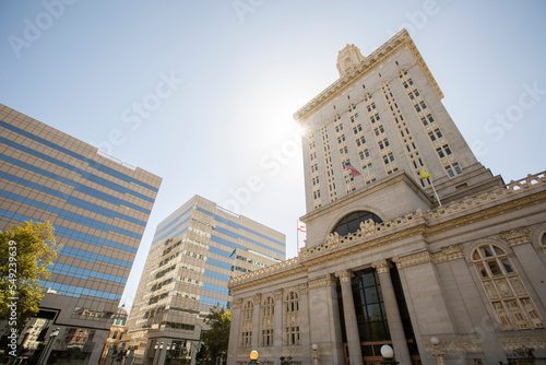 Late afternoon view of the historic downtown city center of Oakland, California, USA.