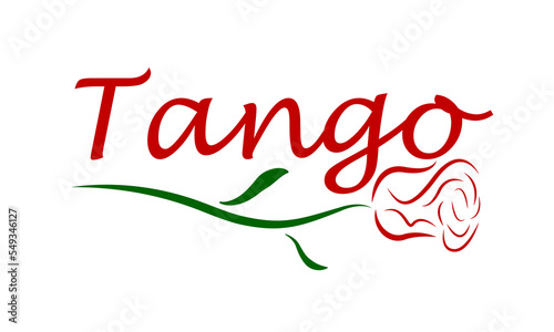 Tango text with rose, vector art illustration.