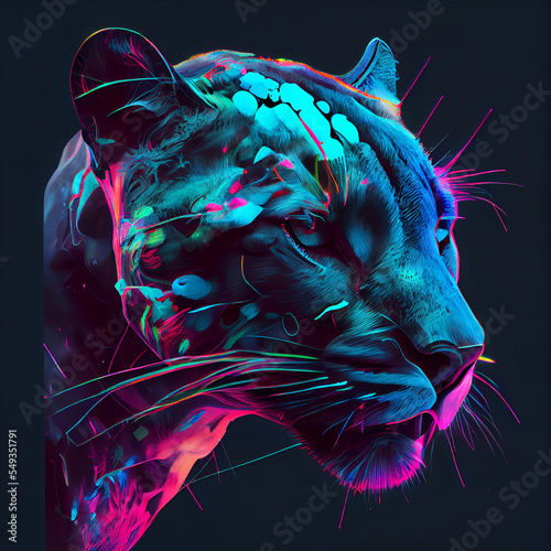 Neon Glitch art panther