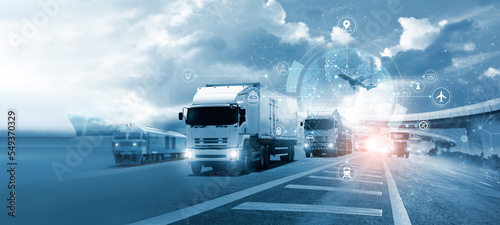 Logistics and transportation, Integrated warehousing and transportation operation service. Network distribution of Container Cargo, Smart logistics and future of transport on global networking.