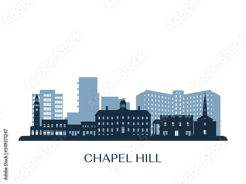 Chapel Hill, NC skyline, monochrome silhouette. Vector illustration.