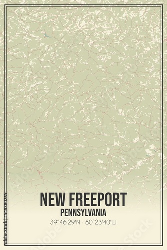 Retro US city map of New Freeport, Pennsylvania. Vintage street map.