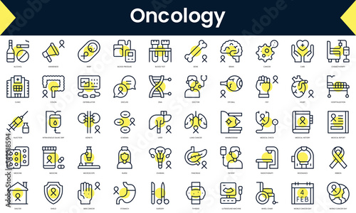 Set of thin line oncology Icons. Line art icon with Yellow shadow. Vector illustration