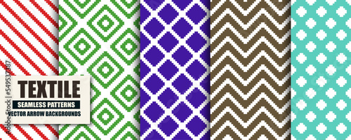 Collection of colorful seamless geometric patterns. Vector bright striped backgrounds. Creative trendy endless fabric textures. Vibrant cloth prints