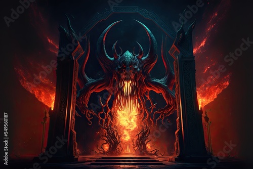 Demon watches over the gate portal to hell