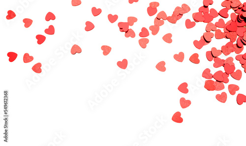 Red hearts confetti background for valentine or celebrations isolated on transparency or white photo png file