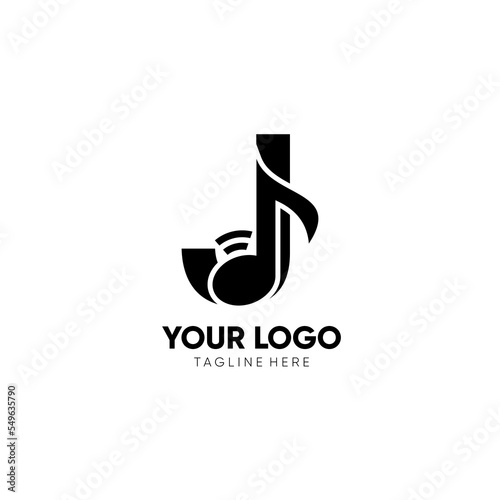 Initial J Music Note Logo Design Icon Vector Graphic Illustration