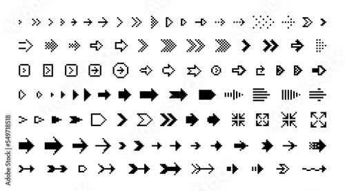 Pixel 8 bit arrow vector set. collection of direction arrows. isolated PNG pixelated icons. pixel art. Old PC gaming style.